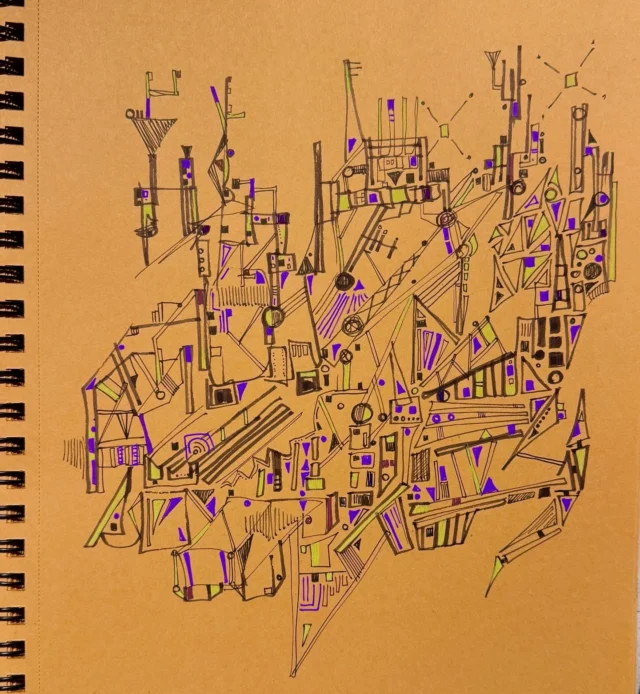 More #StressDoodle #StressDoodling on tan paper. Fountain pen and gel pens.