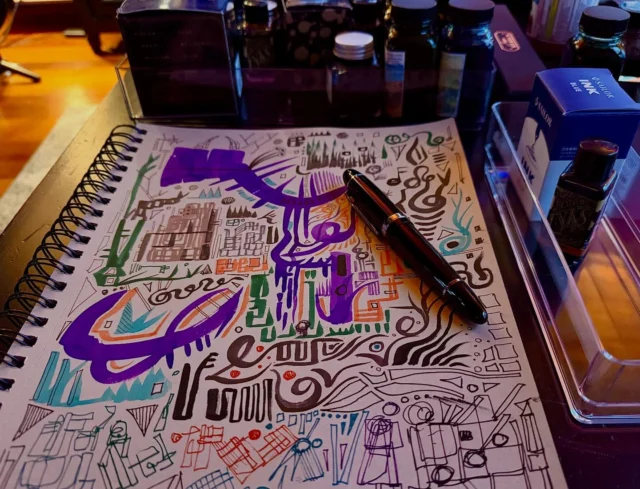 The purple bit was an accident #StressDoodle #StressDoodling fountain pens and brush pens