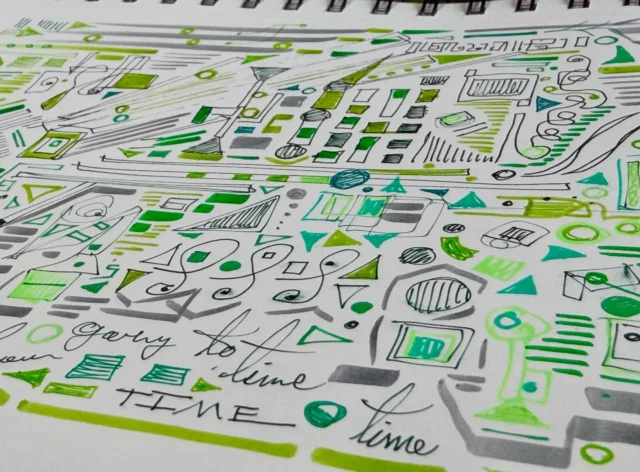 Lots of green #StressDoodle #StressDoodling this morning. Fountain pen spill, gel pens, alcohol marker, pigment brush pen