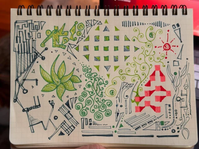 More fountain pen and gel pen #StressDoodle #StressDoodling Rollbahn notebook grid paper